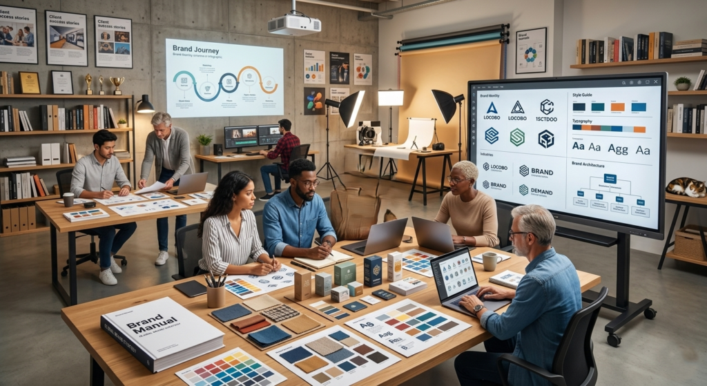 A branding agency is a team of specialists who collaborate to develop, manage, and execute branding projects.